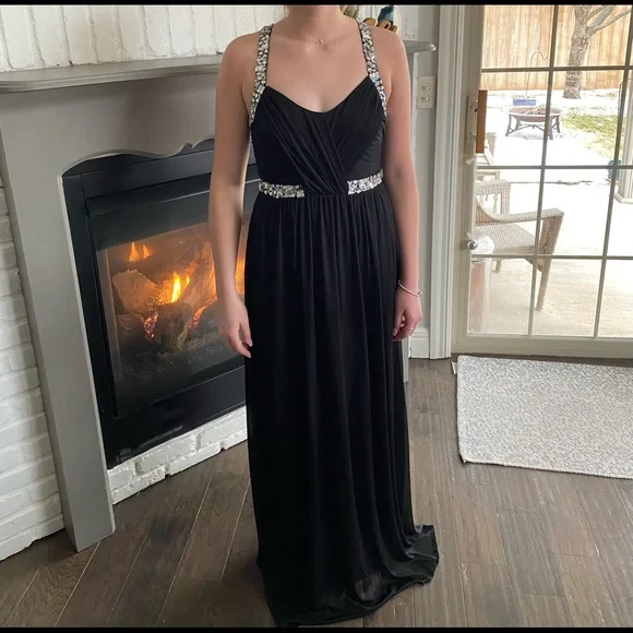 City Triangles | Dresses | Black Long Prom Dress Jeweled Back Crisscross Front | Poshmark City Triangles | Dresses | Black Long Prom Dress Jeweled Back Crisscross Front | Poshmark